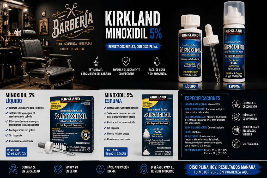 Kirkland Signature Minoxidil 5% – Tratamiento para el Crecimiento del Cabello – 6 Meses